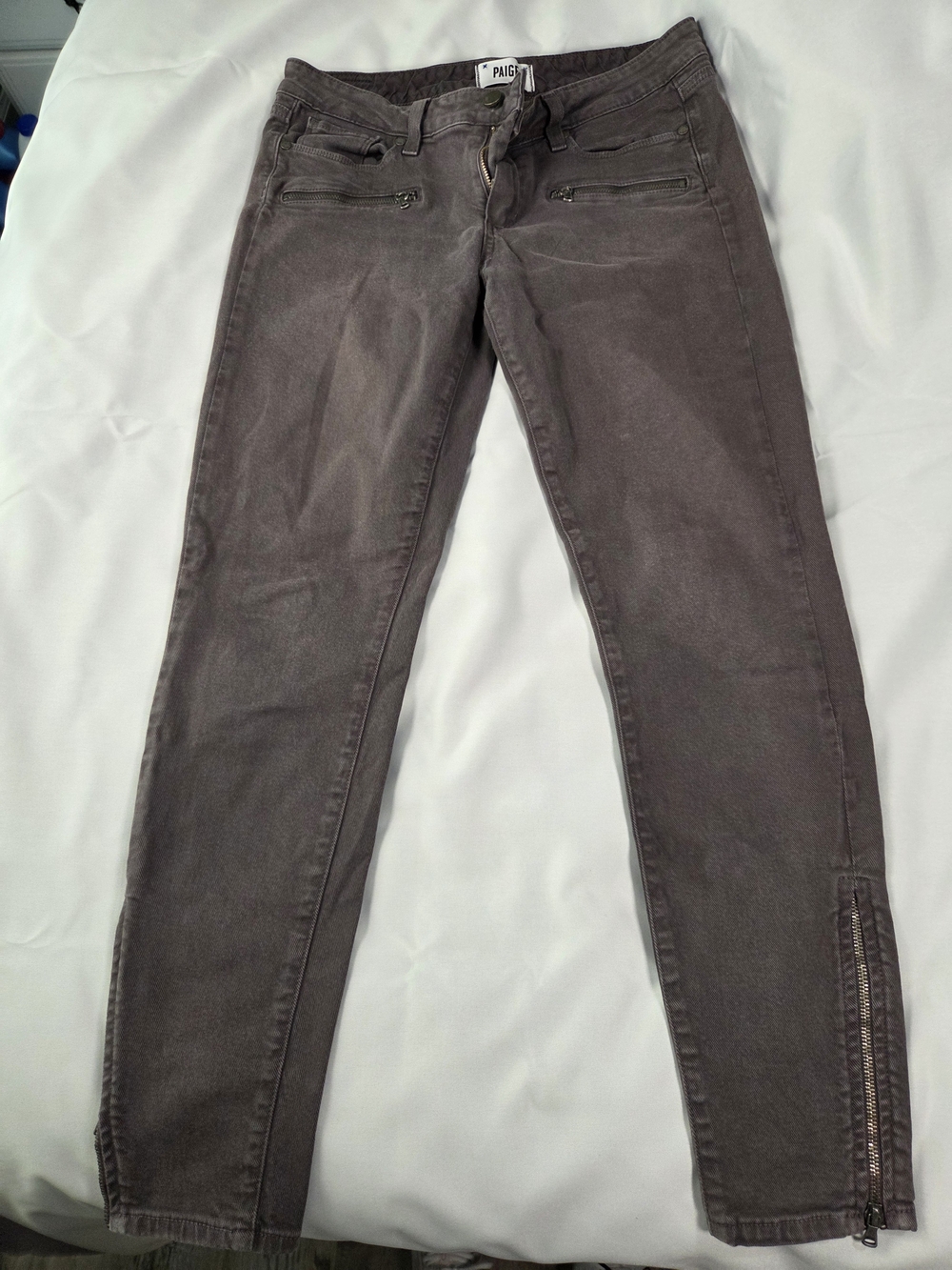 PAIGE Women's Gray Zip-Hem Skinny Jeans